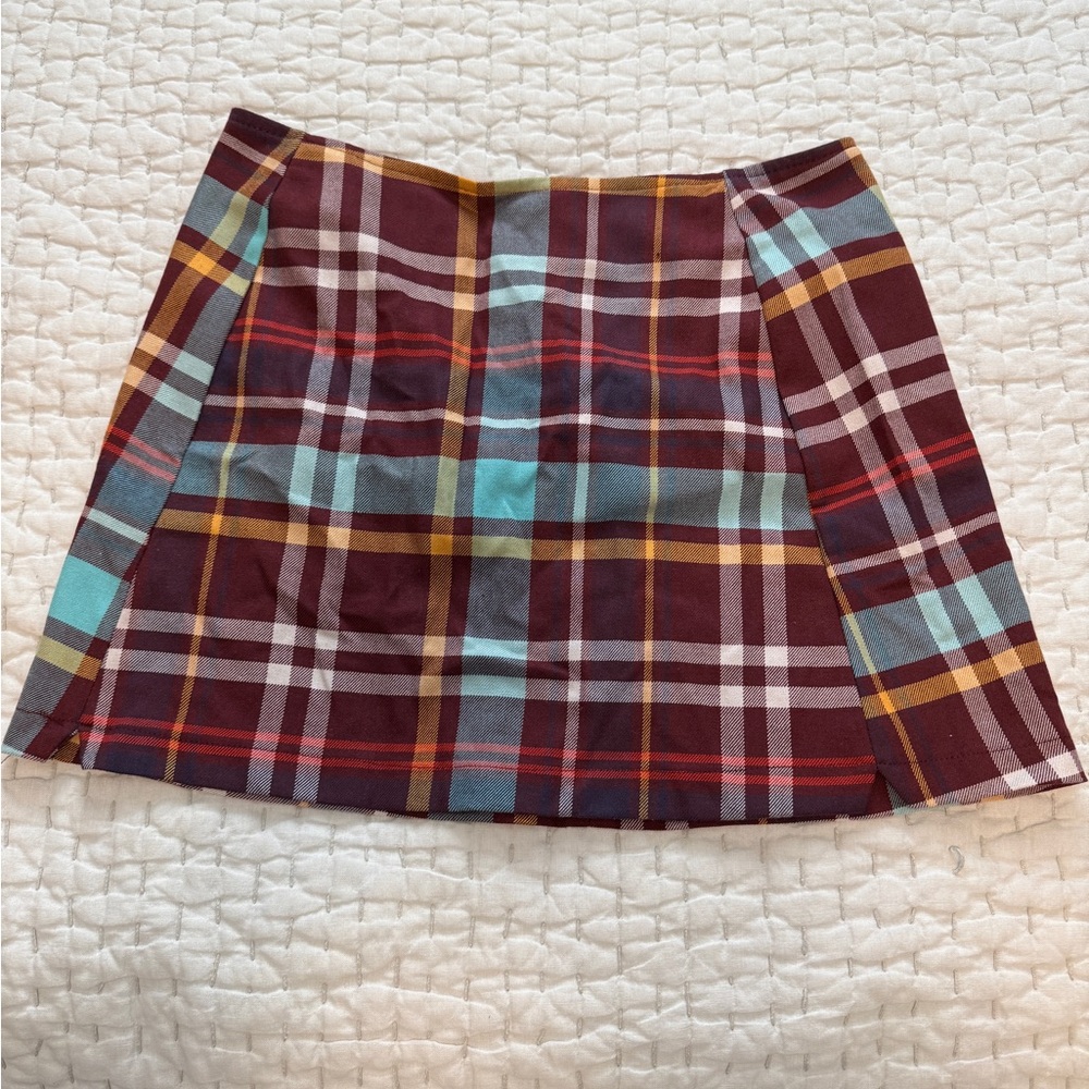 Urban Outfitters Plaid Mini Skirt - Burgundy and Blue